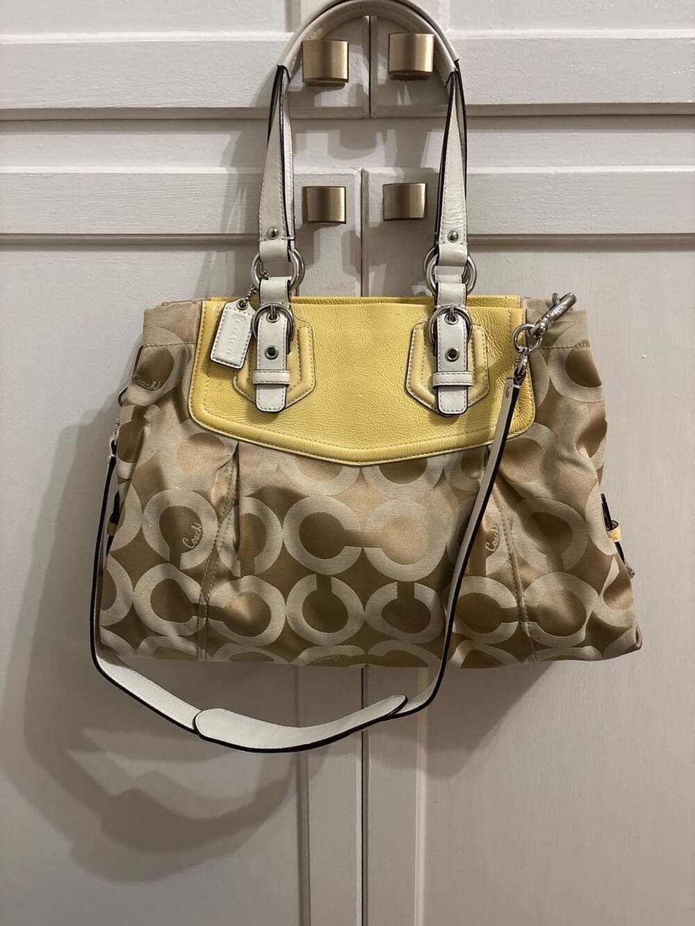 Coach Penelope Signature Carryall Handbag Khaki Yellow 14578 - Picture 4 of 8